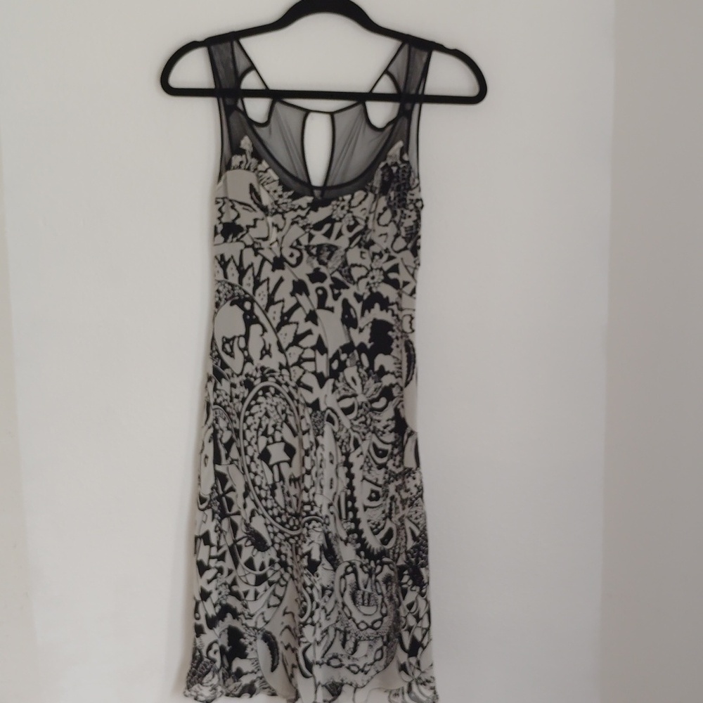 Armani Exchange Womens Silk Midi Dress Sz 0 Black/White Artsy Abstract Print Y2K